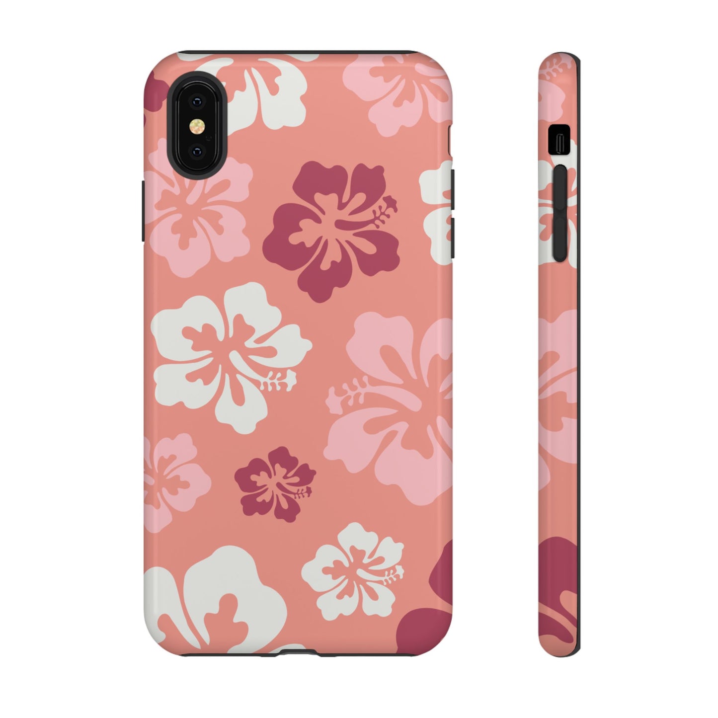 iPhone XS MAX / Glossy Phone Case - ’Pink Hibiscus Retro Pattern #3’ Phone Case