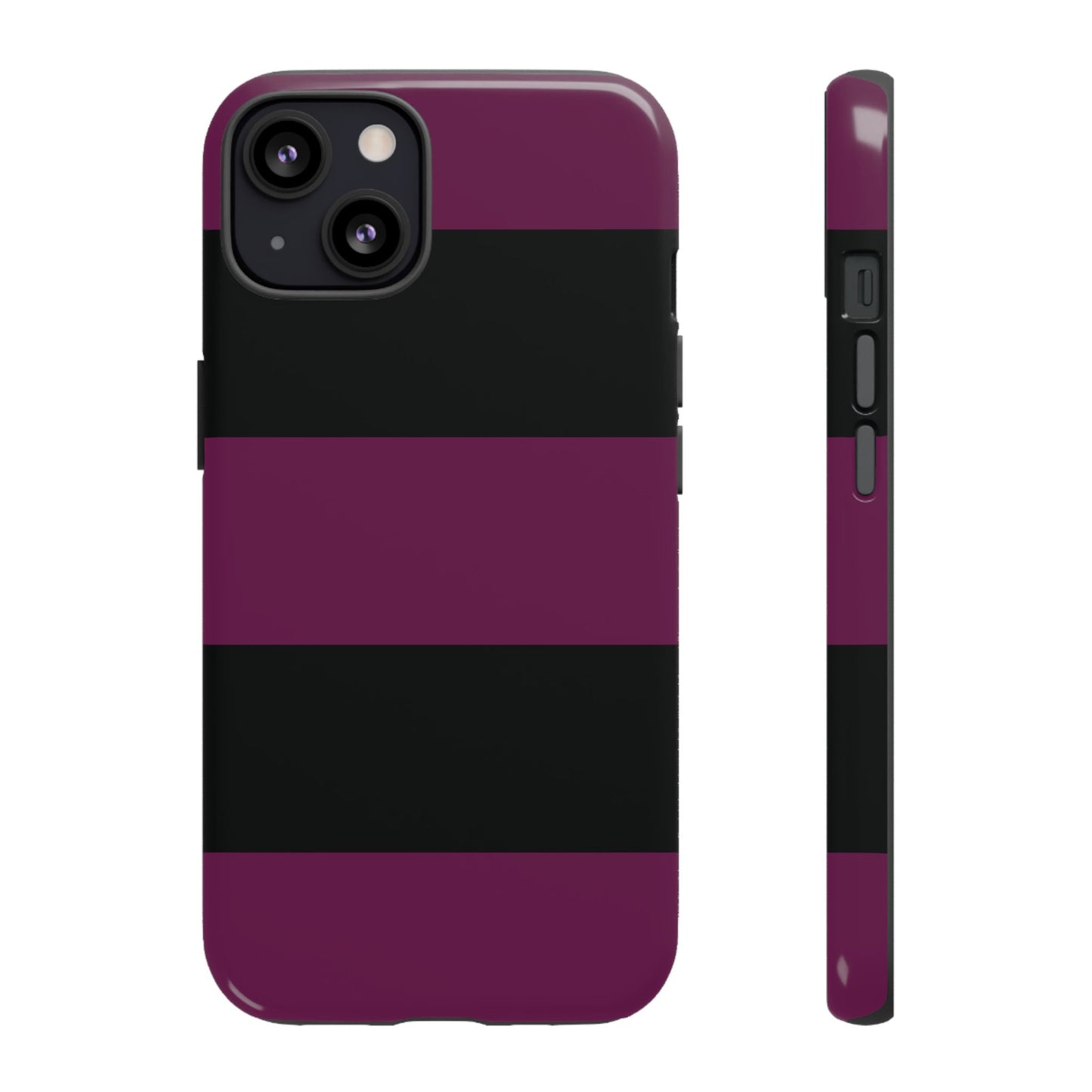 iPhone 13 / Glossy Phone Case - Purple & Black Horizontal Stripe Pattern Phone Case