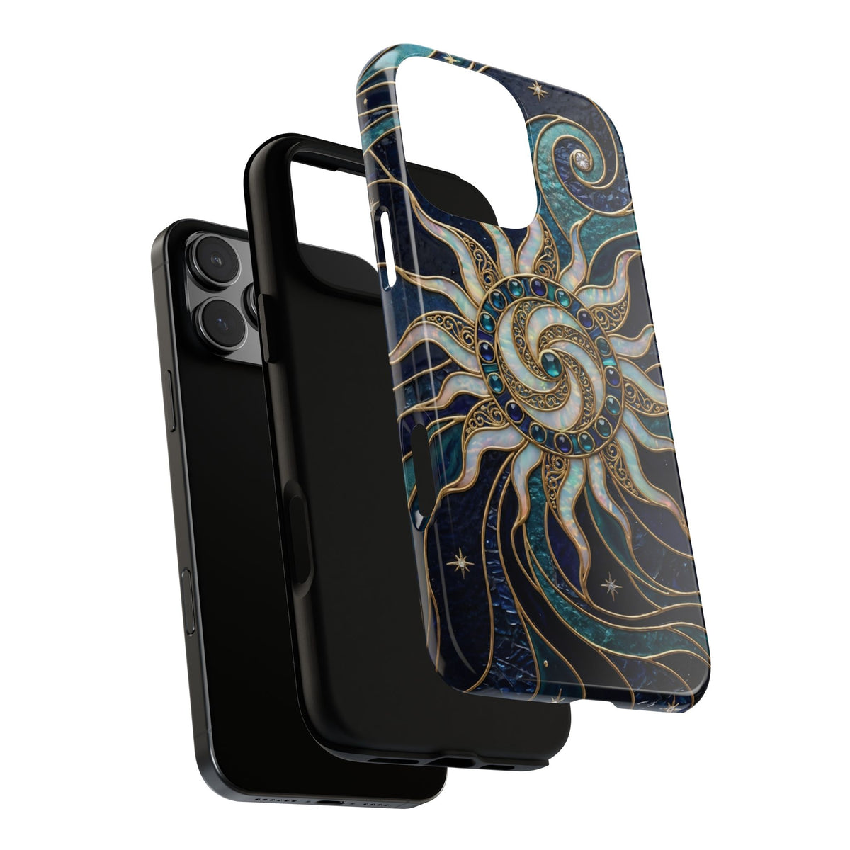 Elegant Teal & Gold Cosmic Sunburst Phone Case