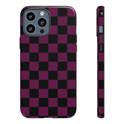 iPhone 13 Pro Max / Glossy Phone Case - Trendy Plum & Black Checked Pattern Phone Case