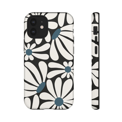 iPhone 12 Mini / Glossy Phone Case - Retro Black Daisy Pattern Phone Case