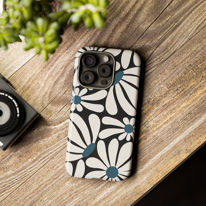 Retro Black Daisy Pattern Phone Case - Black Phone Case