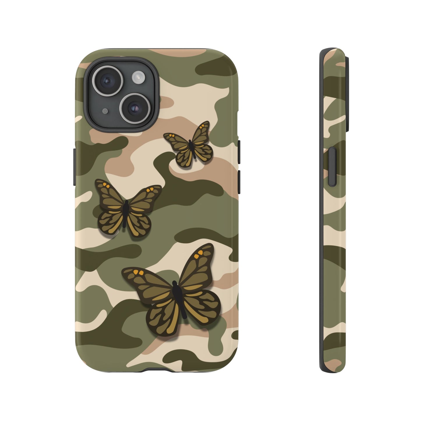 iPhone 15 / Glossy Phone Case - Green Butterfly Camo Phone Case