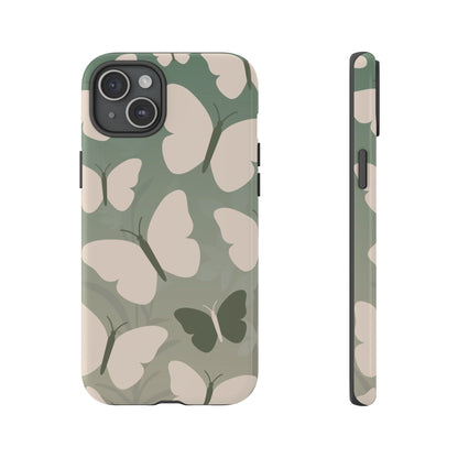 iPhone 15 Plus / Glossy Phone Case - Minimalist Light Green Butterfly Pattern Phone Case