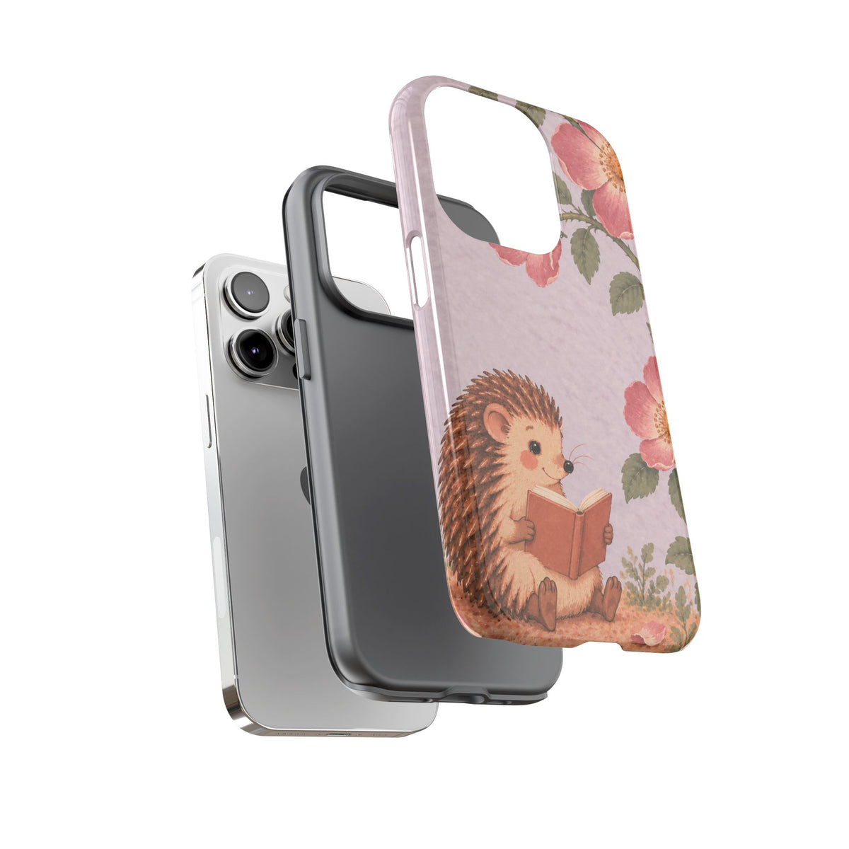 Whimsical Lilac Hedgehog and Wild Rose Phone Case - Purple Phone Case