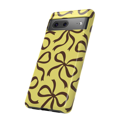 Bold Butter Yellow and Chocolate Brown Bow Pattern Phone Case