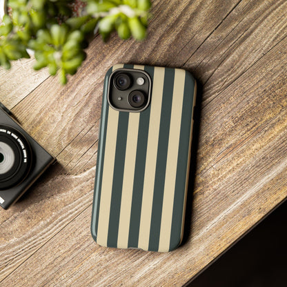 Green & Beige Stripe Pattern Phone Case - Green Phone Case