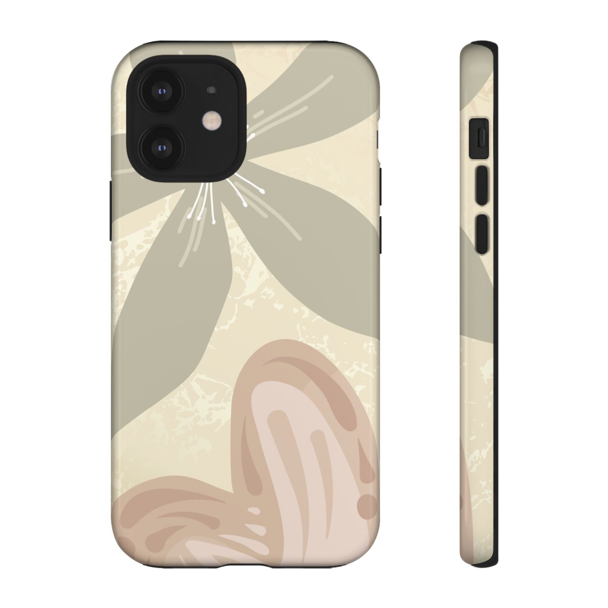 Hibiscus Heart Pattern Phone Case - Beige Phone Case - iPhone 12 / Glossy