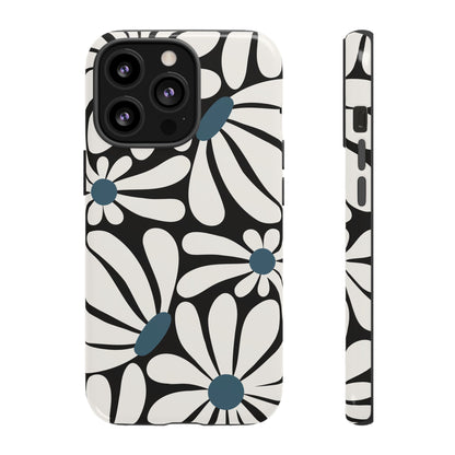 iPhone 13 Pro / Glossy Phone Case - Retro Black Daisy Pattern Phone Case