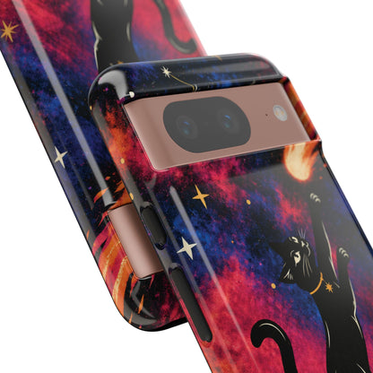 Whimsical Multicolour Celestial Black Cat Phone Case