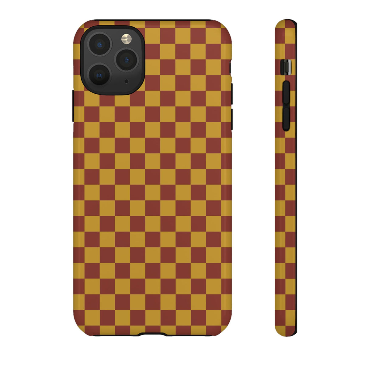 Trendy Mustard & Burgandy Small Checked Pattern Phone Case - Brown Phone Case - iPhone 11 Pro Max / Glossy