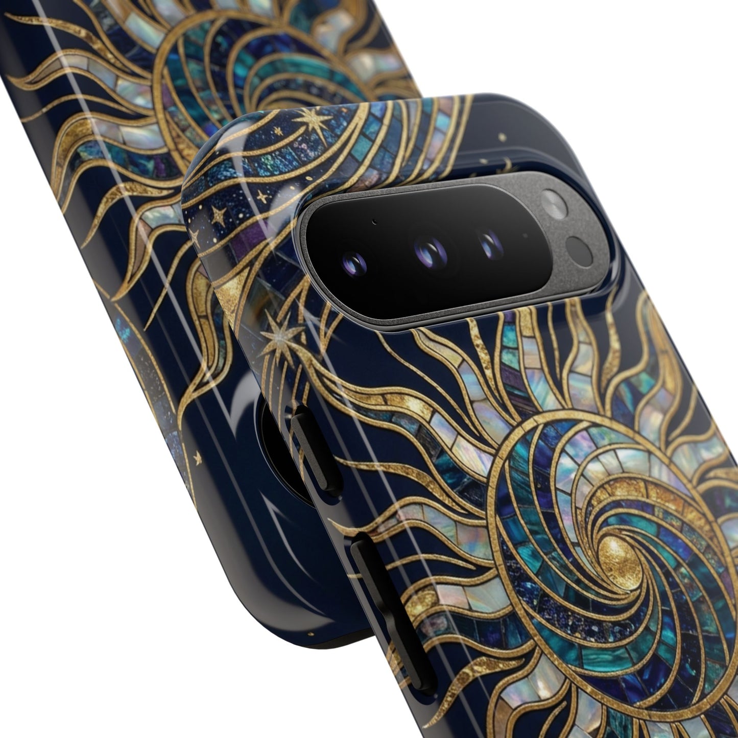 Elegant Navy & Gold Solar Spiral Phone Case