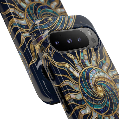 Elegant Navy & Gold Solar Spiral Phone Case