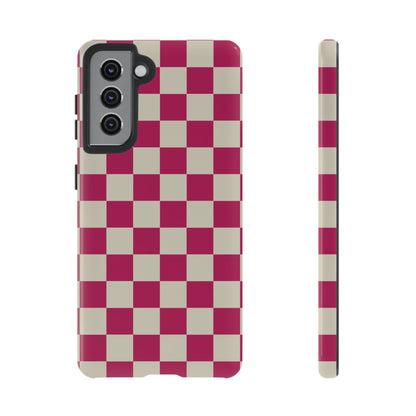 Samsung Galaxy S21 / Glossy Phone Case - ’Pink & White Checkered Pattern’ Phone Case