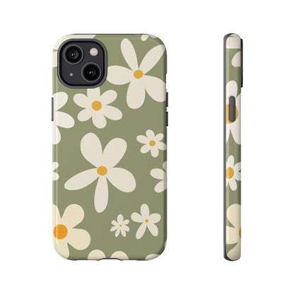 Chic Green Daisy Pattern Phone Case - Green Phone Case - iPhone 14 Plus / Glossy