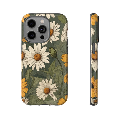 iPhone 14 Pro / Glossy Phone Case - Boho Chic Daisies Floral Pattern ’White & Yellow’ Phone Case