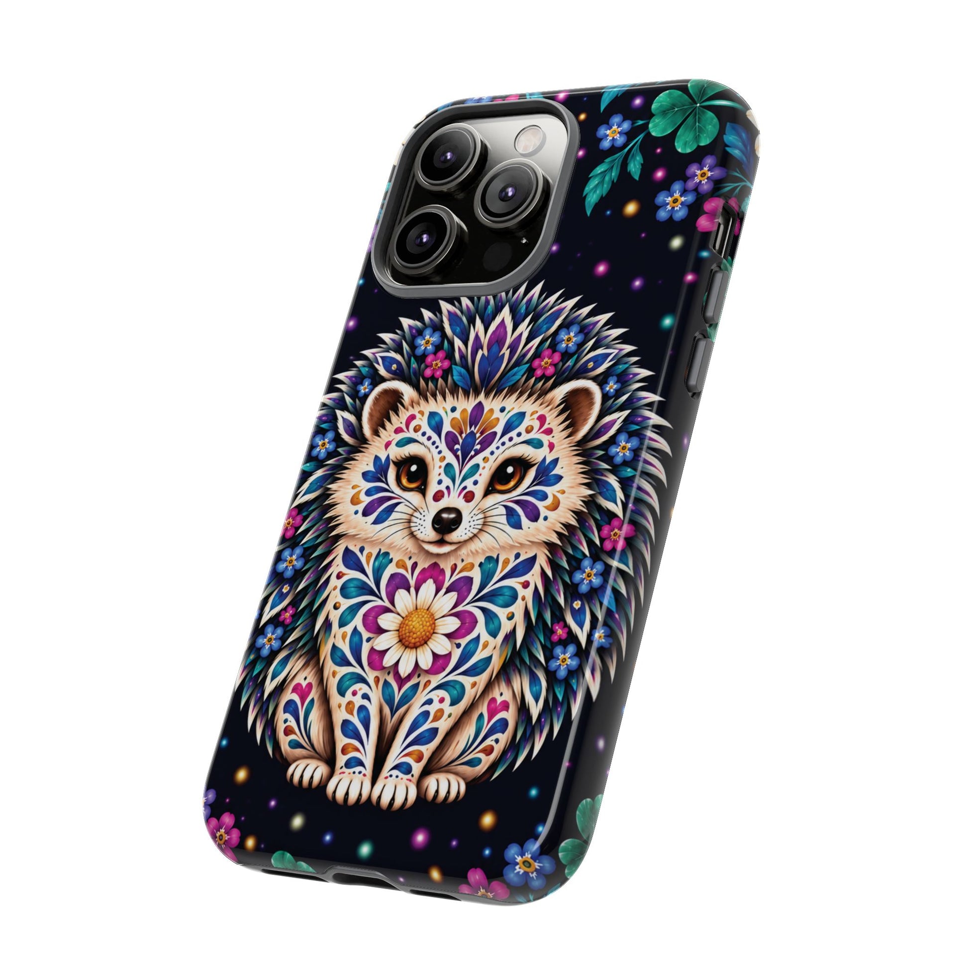 Vibrant Purple and Teal Calavera Hedgehog Phone Case - Multicolor Phone Case
