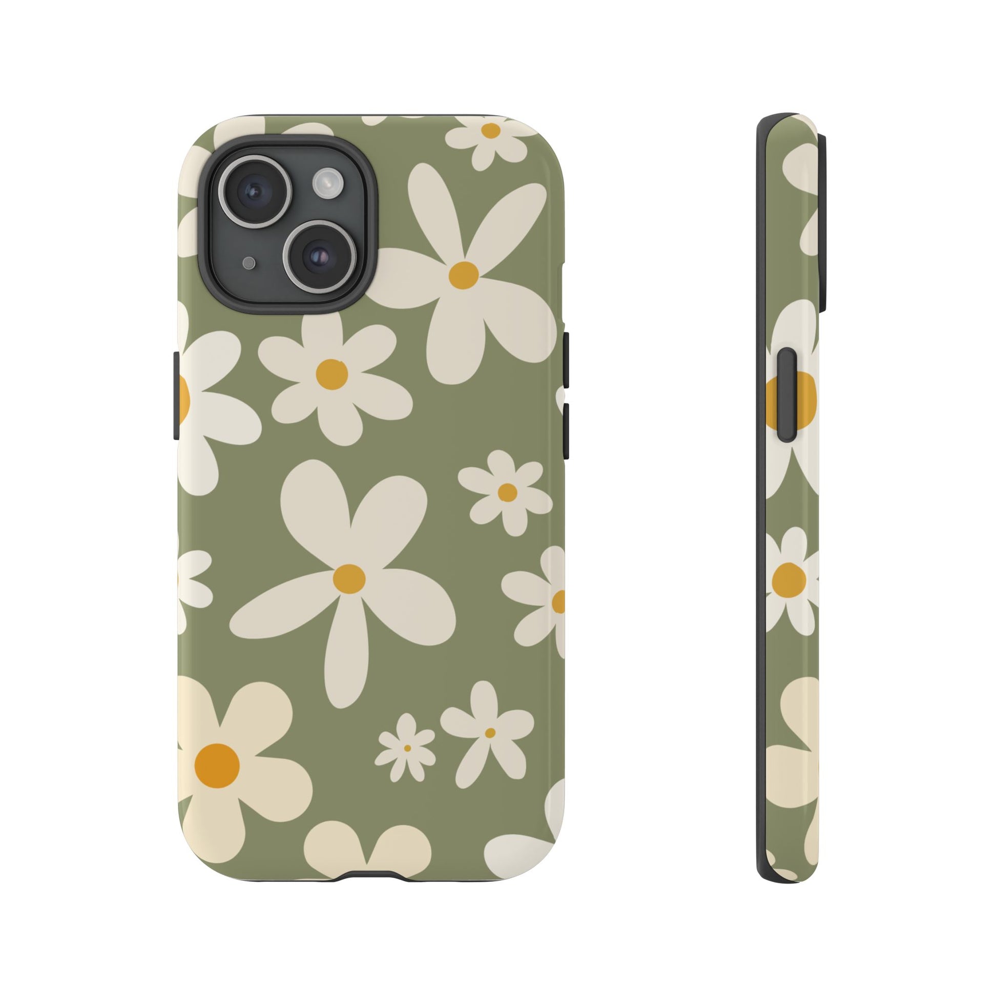 Chic Green Daisy Pattern Phone Case - Green Phone Case - iPhone 15 / Glossy