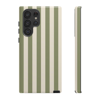 Samsung Galaxy S22 Ultra / Glossy Phone Case - ’Olive & Beige Stripe Pattern’ Phone Case