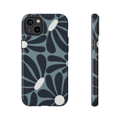 Retro Navy Blue & White Daisy Pattern Phone Case - Blue Phone Case - iPhone 14 Plus / Glossy