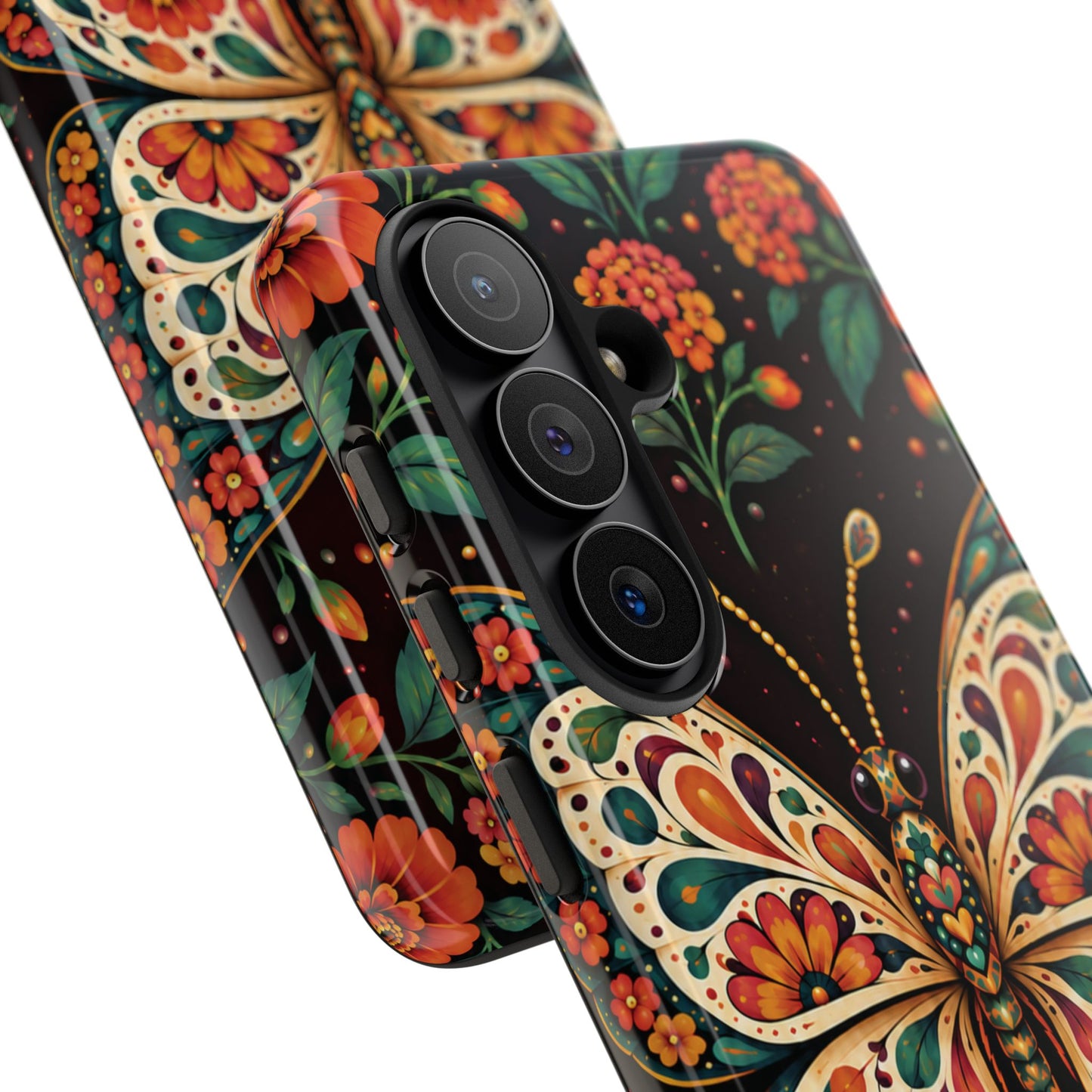 Vibrant Terracotta and Teal Calavera Butterfly Phone Case - Multicolor Phone Case