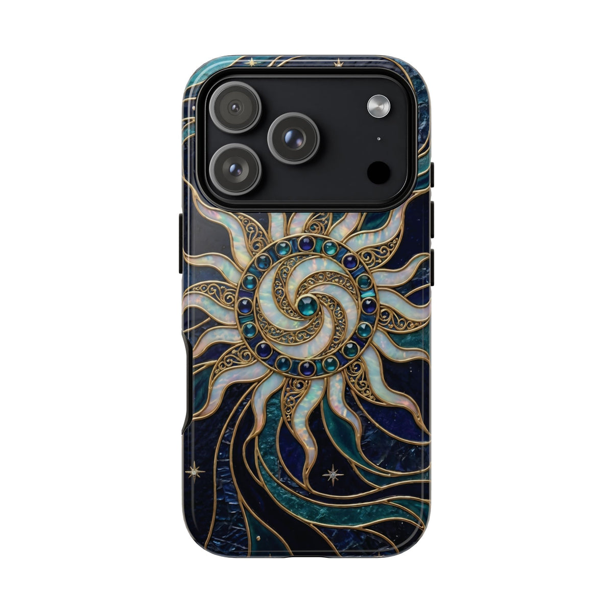 Elegant Teal & Gold Cosmic Sunburst Phone Case - Blue Phone Case - iPhone 18 Pro / Glossy