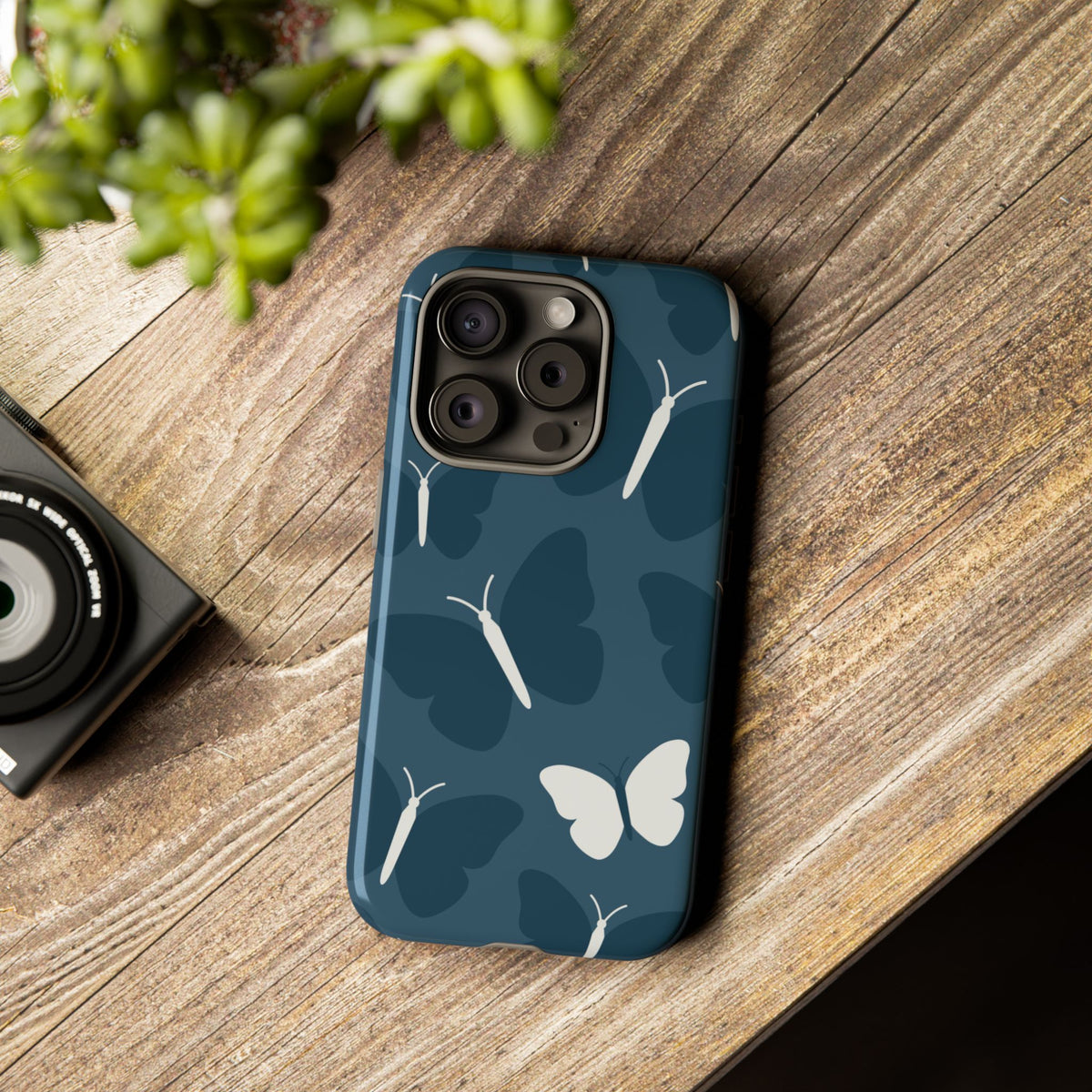 Minimalist Dark Blue Butterfly Pattern Phone Case - Blue Phone Case
