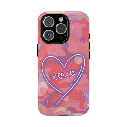 Love Heart Neon Camo Phone Case - Pink Phone Case - iPhone 16 Pro / Glossy
