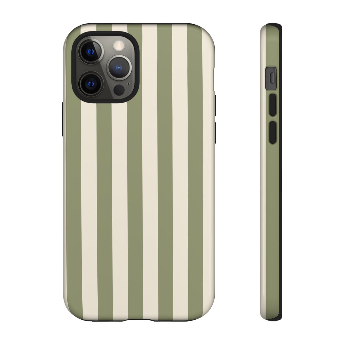 iPhone 12 Pro / Glossy Phone Case - ’Olive & Beige Stripe Pattern’ Phone Case