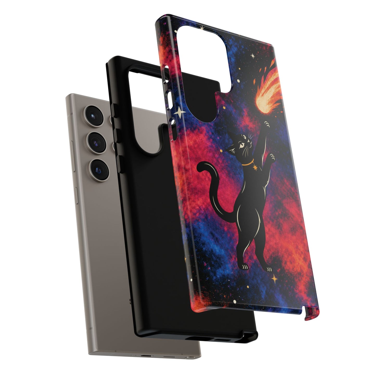 Whimsical Multicolour Celestial Black Cat Phone Case