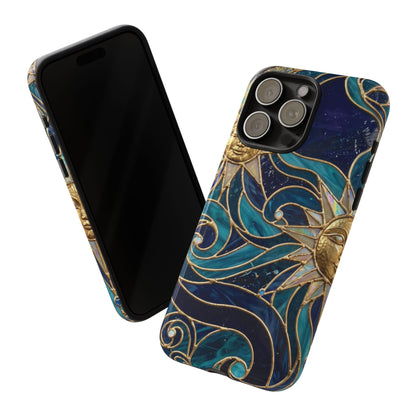 Elegant Teal & Gold Celestial Suns Phone Case