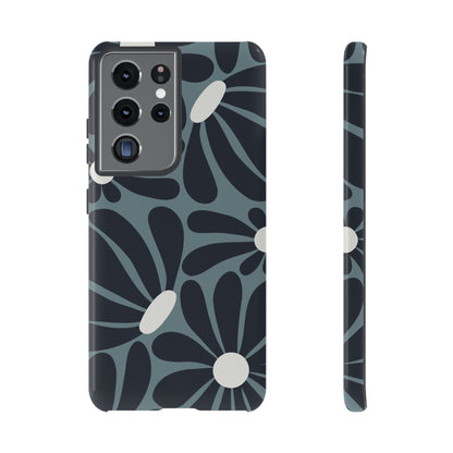 Retro Navy Blue & White Daisy Pattern Phone Case - Blue Phone Case - Samsung Galaxy S21 Ultra / Glossy