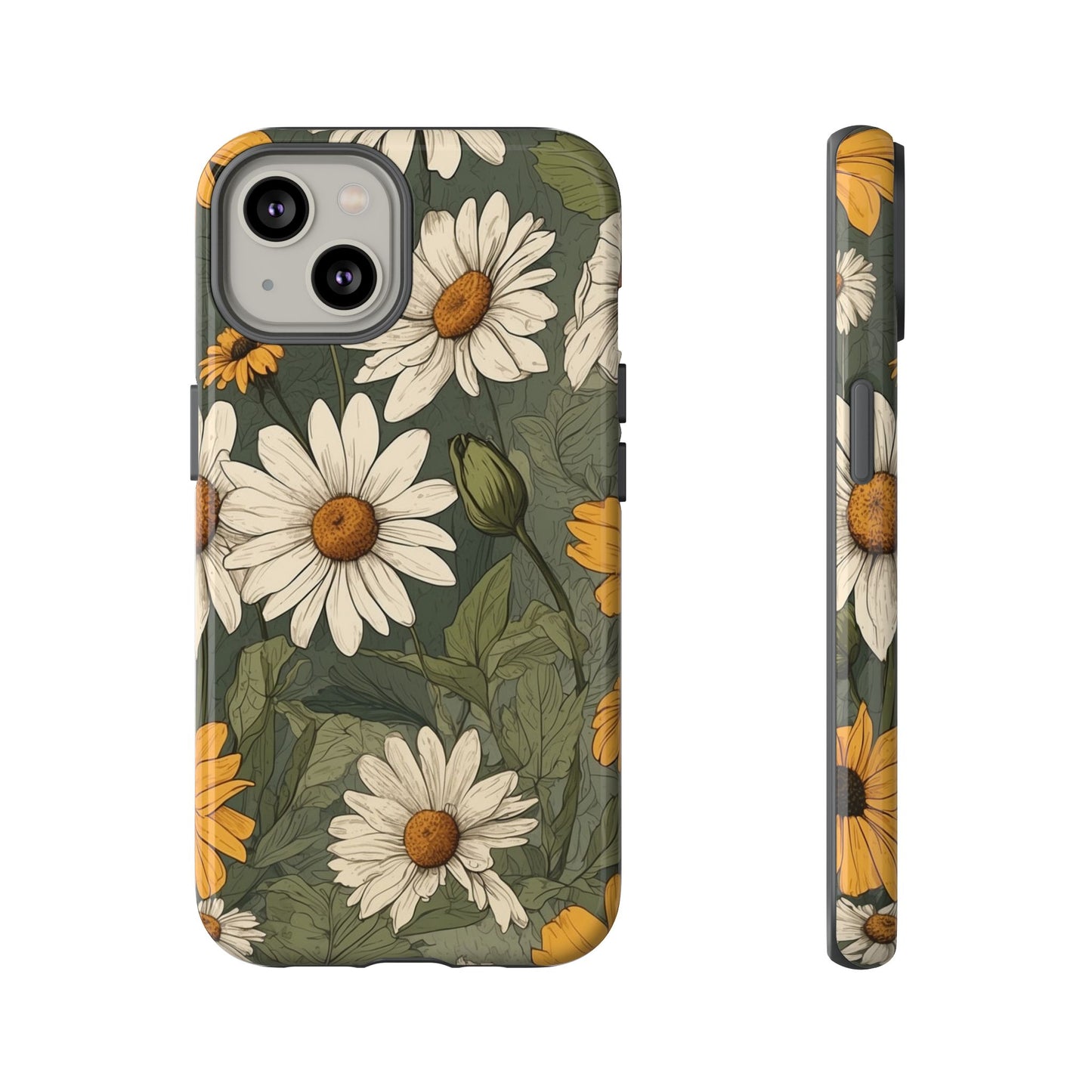 iPhone 14 / Glossy Phone Case - Boho Chic Daisies Floral Pattern ’White & Yellow’ Phone Case