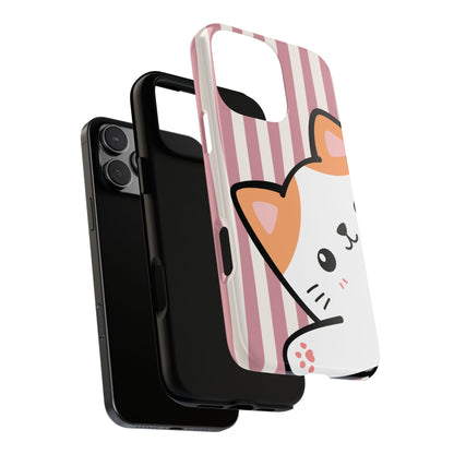 Playful Peakaboo Cat with Pink Stripe Pattern Phone Case - Pink Phone Case