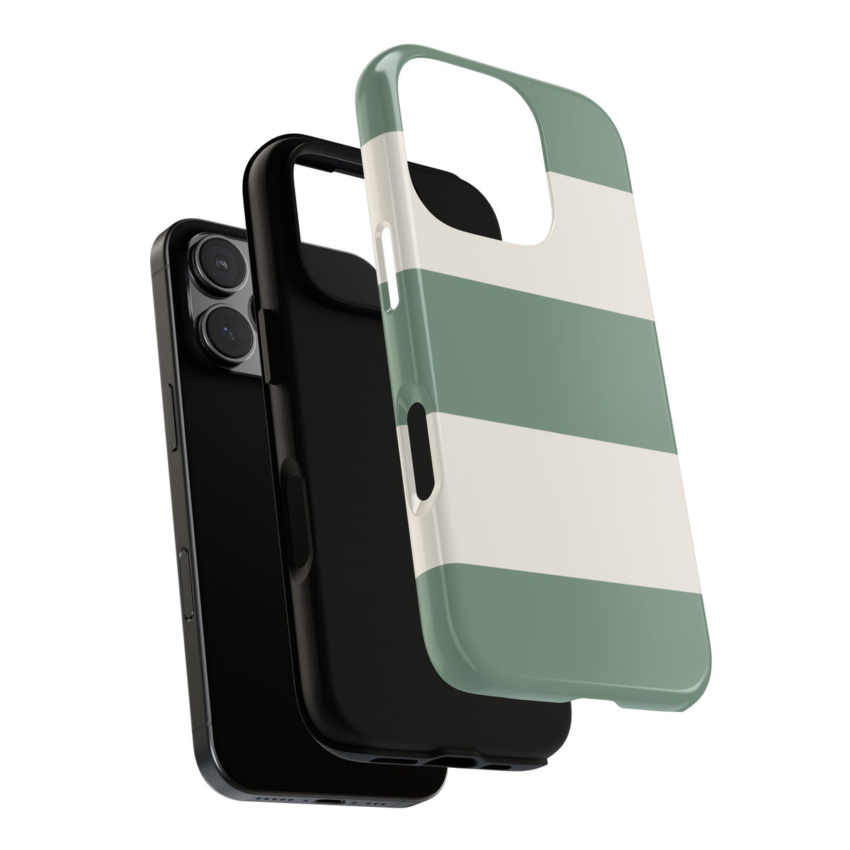Green & White Horizontal Stripe Pattern Phone Case - Green Phone Case