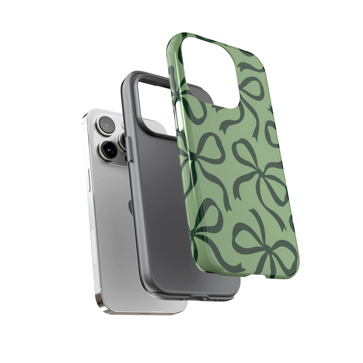 Bold Sage Green and Forest Green Bow Pattern Phone Case