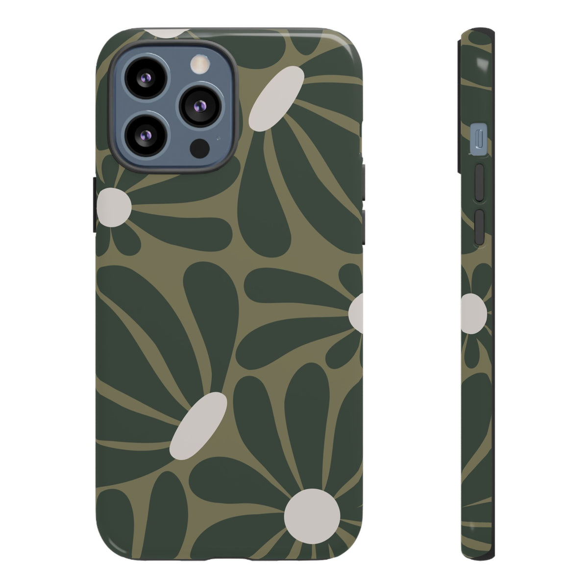 Retro Olive Green Daisy Pattern Phone Case - Green Phone Case - iPhone 13 Pro Max / Glossy
