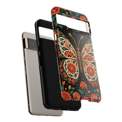 Vibrant Terracotta and Teal Calavera Butterfly Phone Case - Multicolor Phone Case