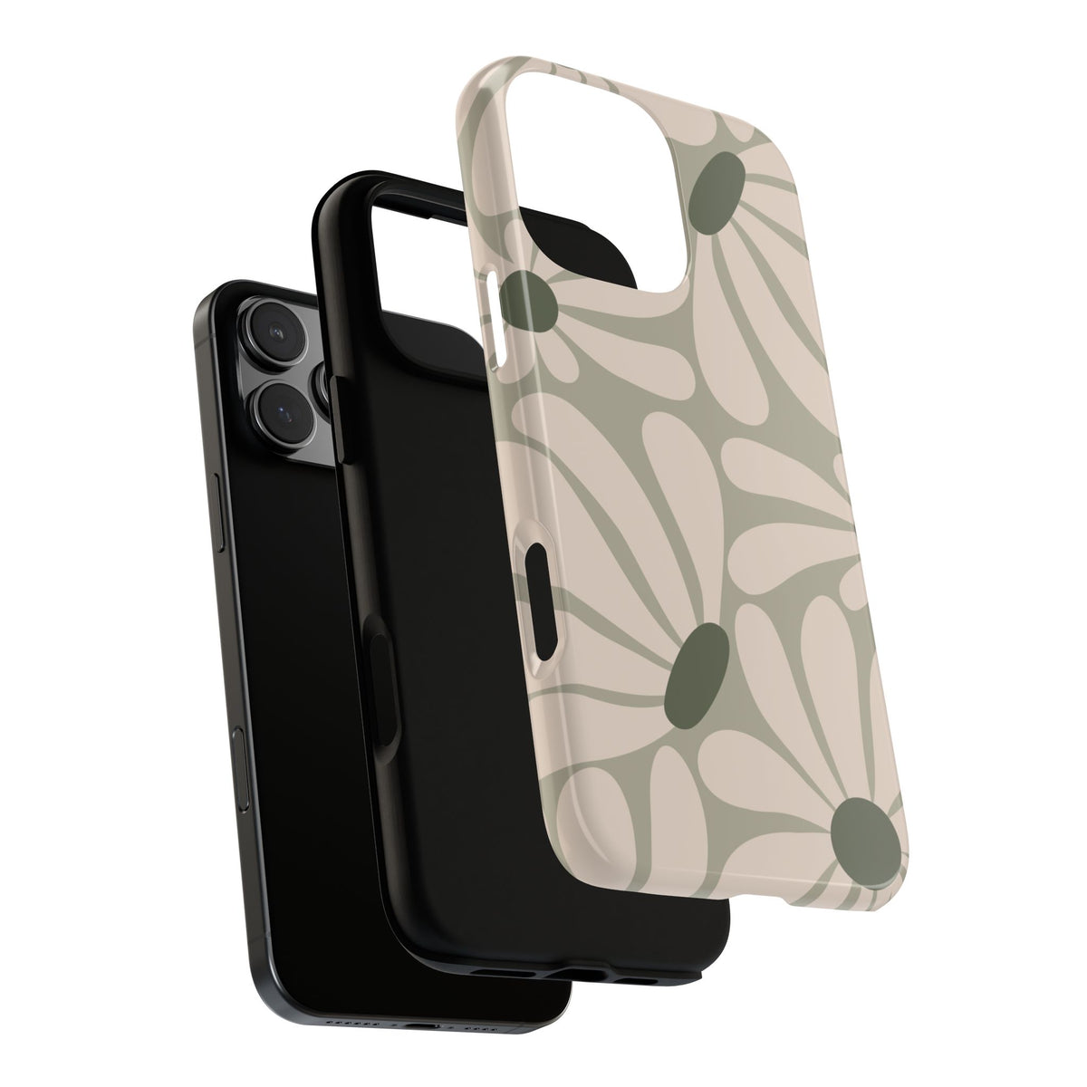 Retro Cream & Green Daisy Pattern Phone Case - White Phone Case