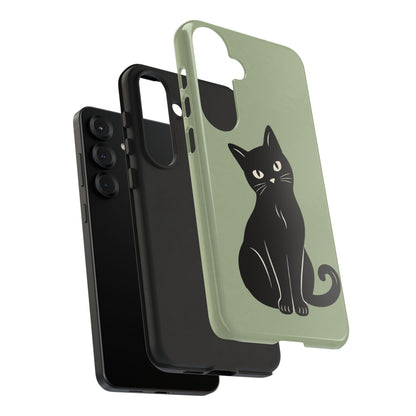 Minimalist Sage Green & Black Cat Phone Case