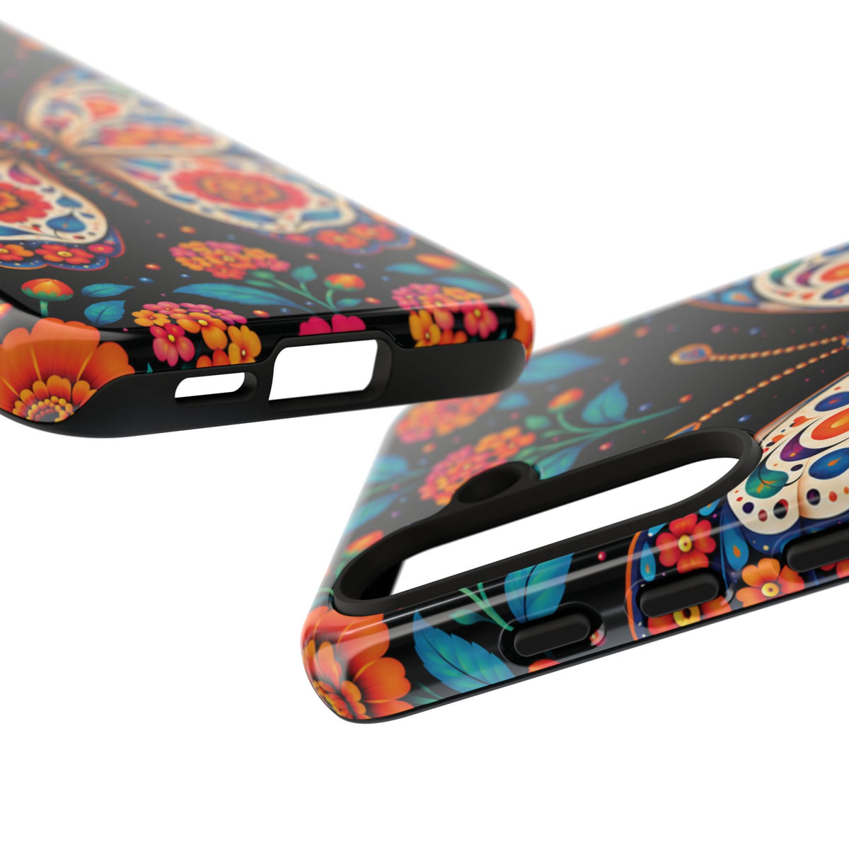 Vibrant Orange and Turquoise Calavera Butterfly Phone Case - Multicolor Phone Case