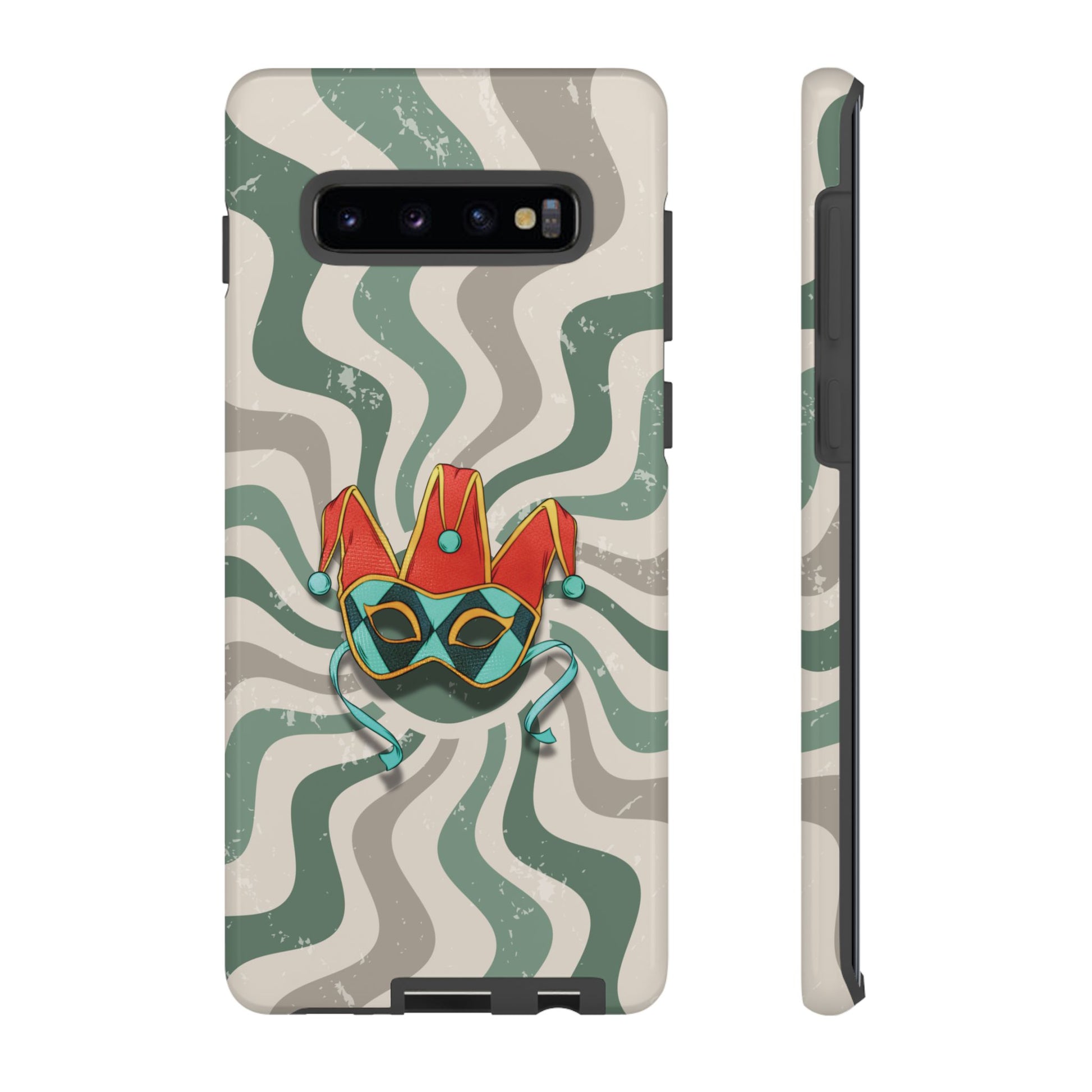 Samsung Galaxy S10 Plus / Glossy Phone Case - Venetian Jester Mask – Green Retro Soft Revival Phone Case