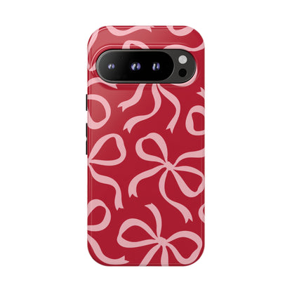 Bold Raspberry Red and Blush Pink Bow Pattern Phone Case