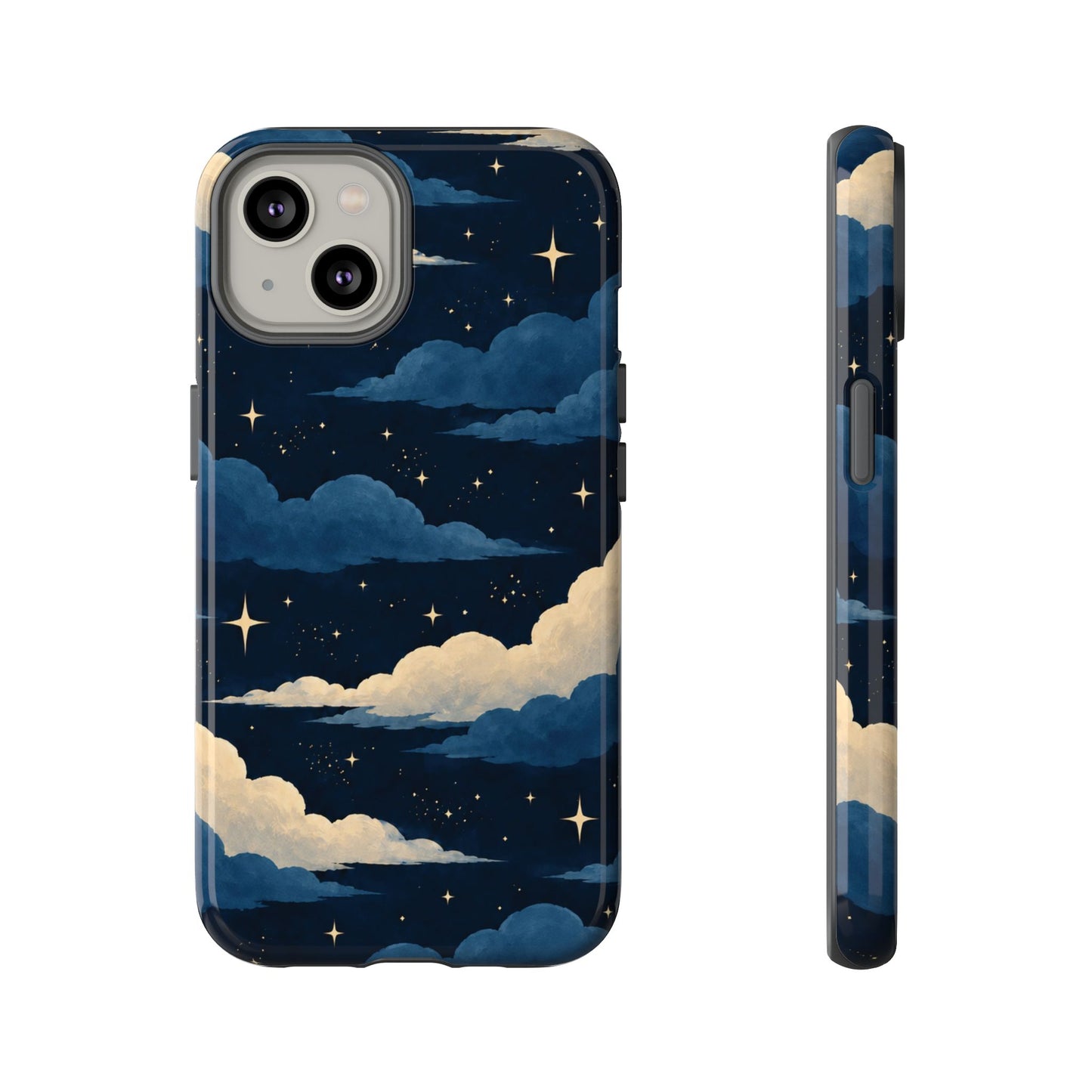 Illustrated Navy Blue Clouds & Stars Phone Case