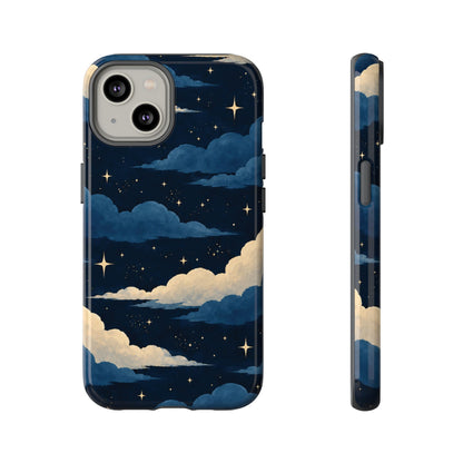 Illustrated Navy Blue Clouds & Stars Phone Case
