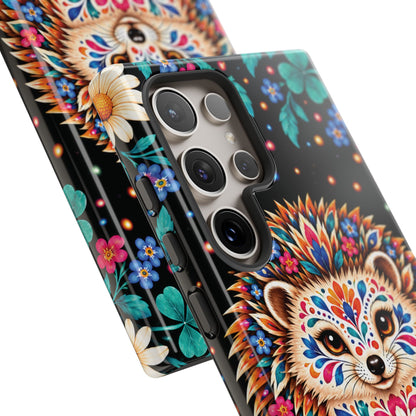 Vibrant Orange and Turquoise Calavera Hedgehog Phone Case - Multicolor Phone Case