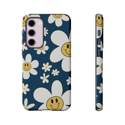 Fun Retro Daisy Pattern with Blue Background Phone Case - Blue Phone Case - Samsung Galaxy S23 Plus / Glossy