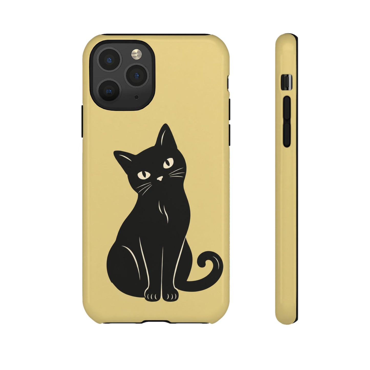 Minimalist Butter Yellow & Black Cat Phone Case