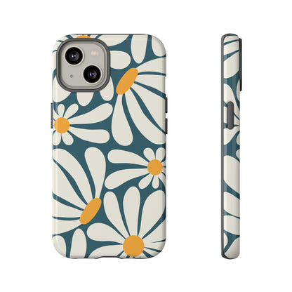 iPhone 14 / Glossy Phone Case - Retro Blue Daisy Pattern Phone Case