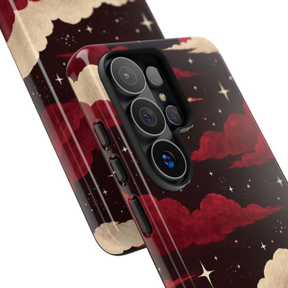 Illustrated Crimson Red Clouds & Stars Phone Case